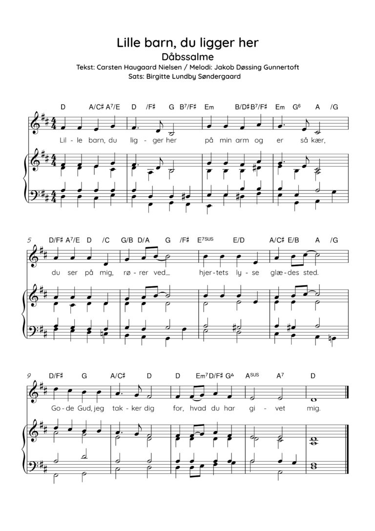 lille barn, du ligger her dåbssalme udsat for fire stemmer